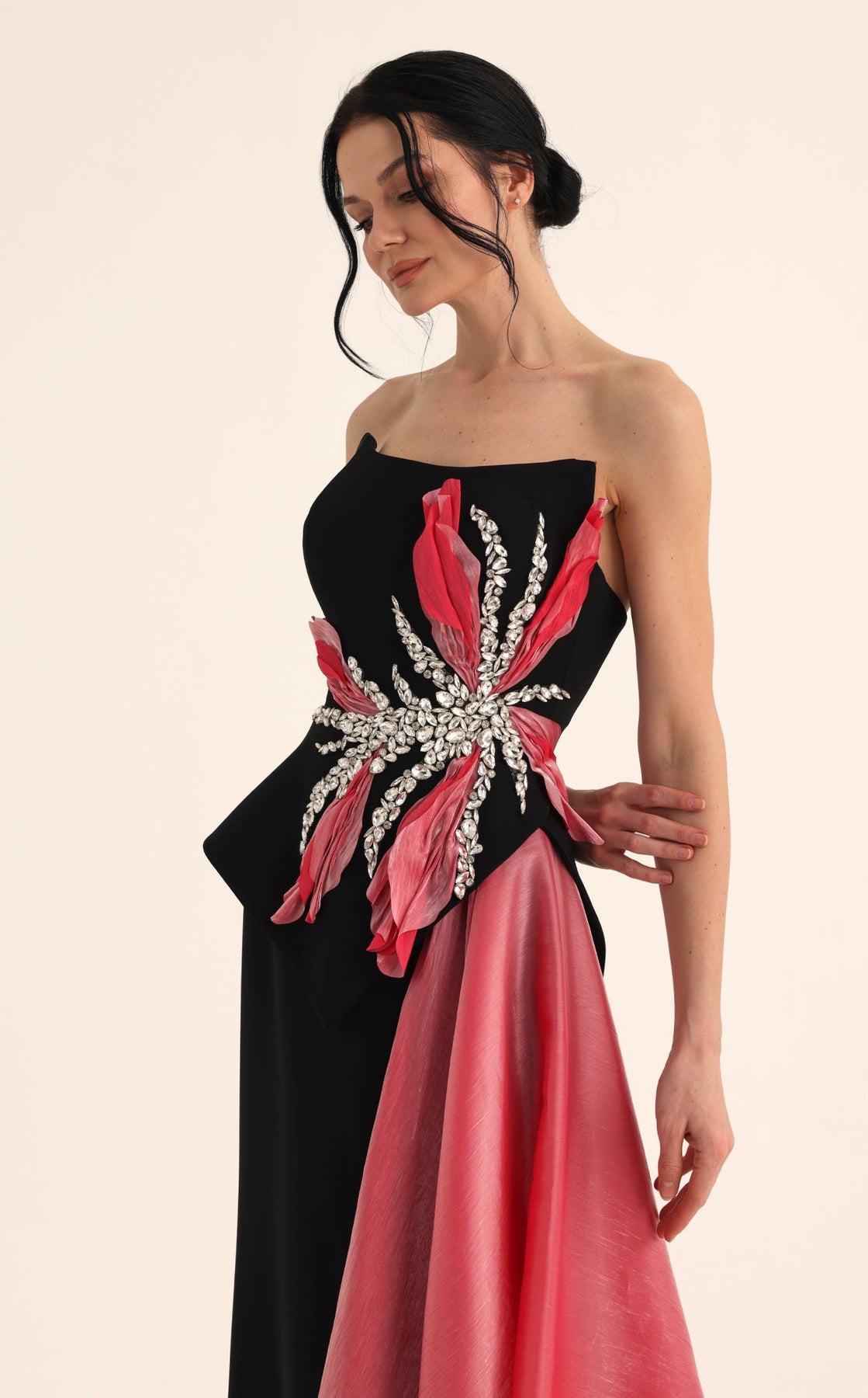MNM COUTURE O07806 - Crystal Embellished Overskirt Sheath Evening Gown