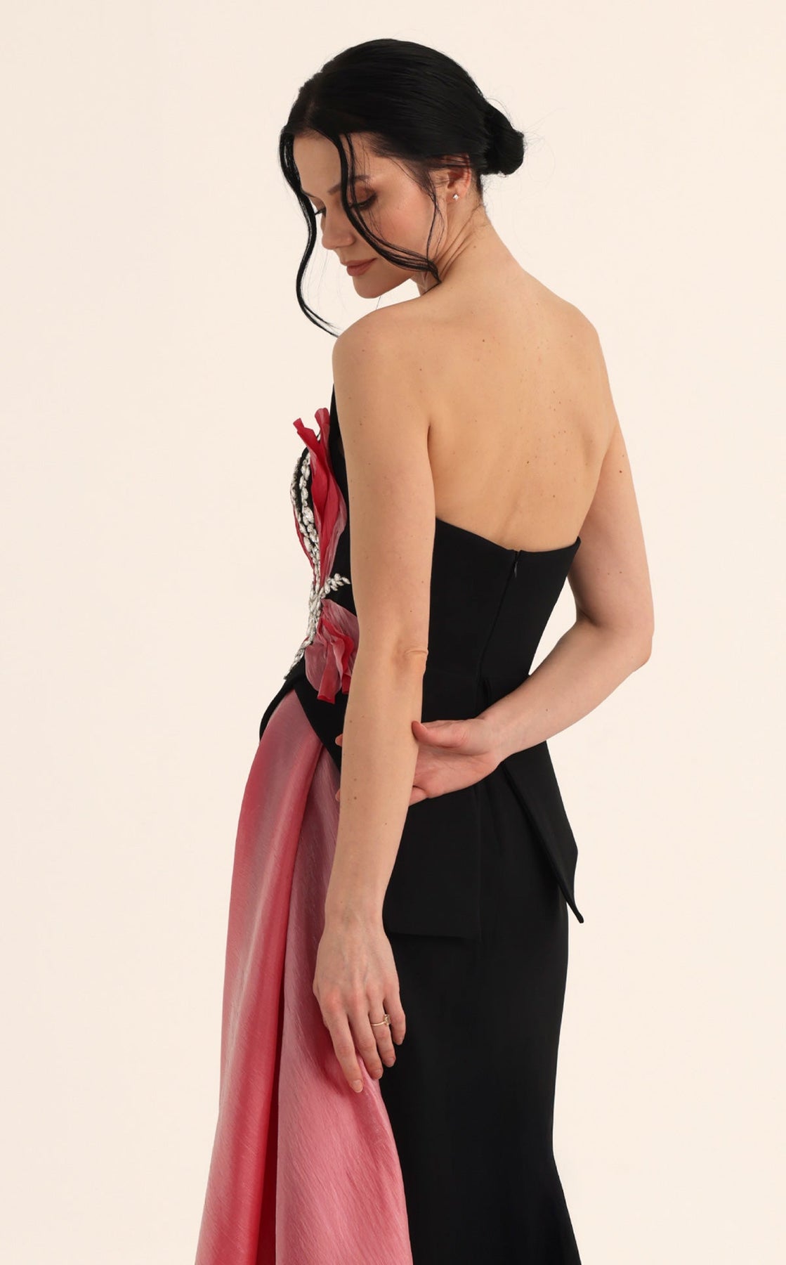 MNM COUTURE O07806 - Crystal Embellished Overskirt Sheath Evening Gown