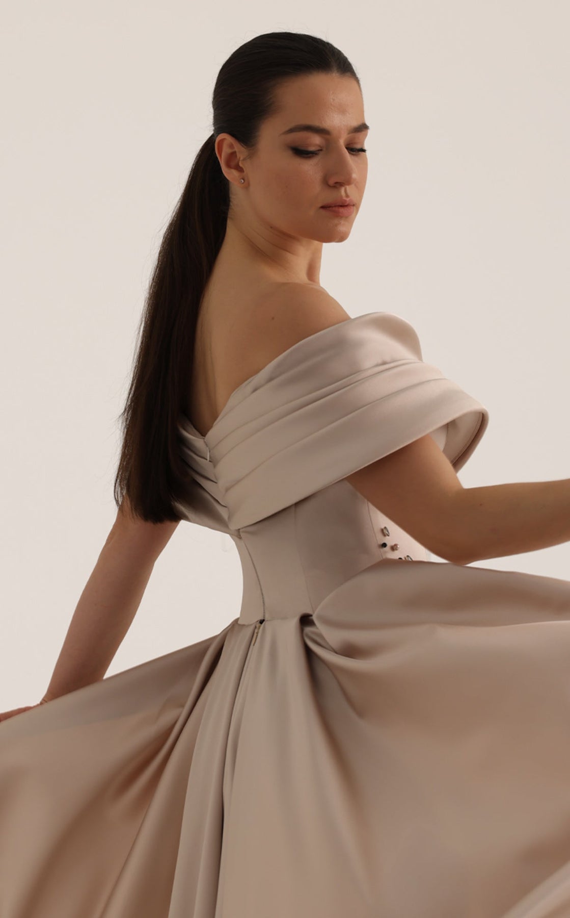 MNM COUTURE O07834 - Pleated Crossover Bodice Overskirt Evening Gown