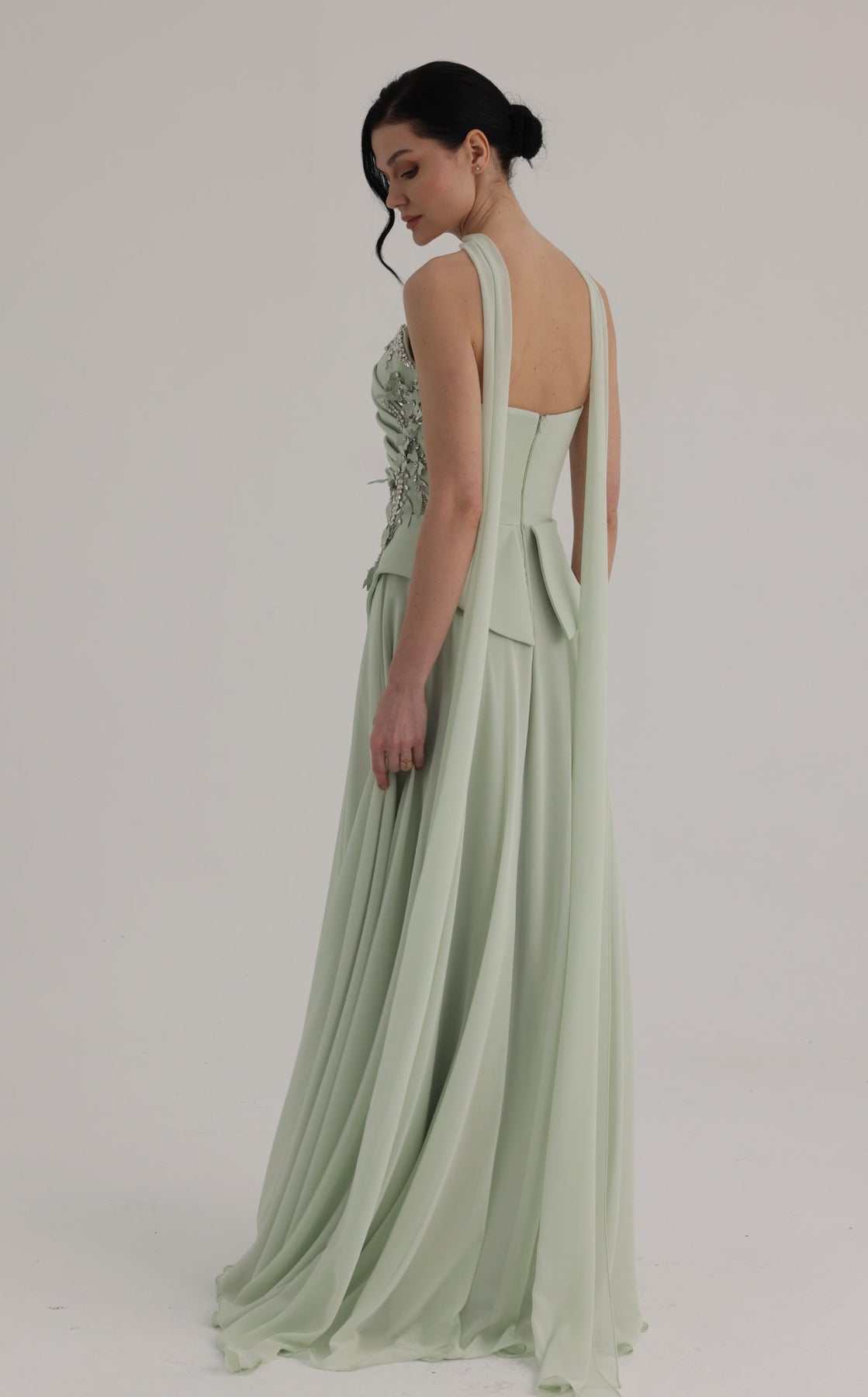 MNM COUTURE O07856 - Strapless Beaded Leaf Accent A-Line Evening Gown