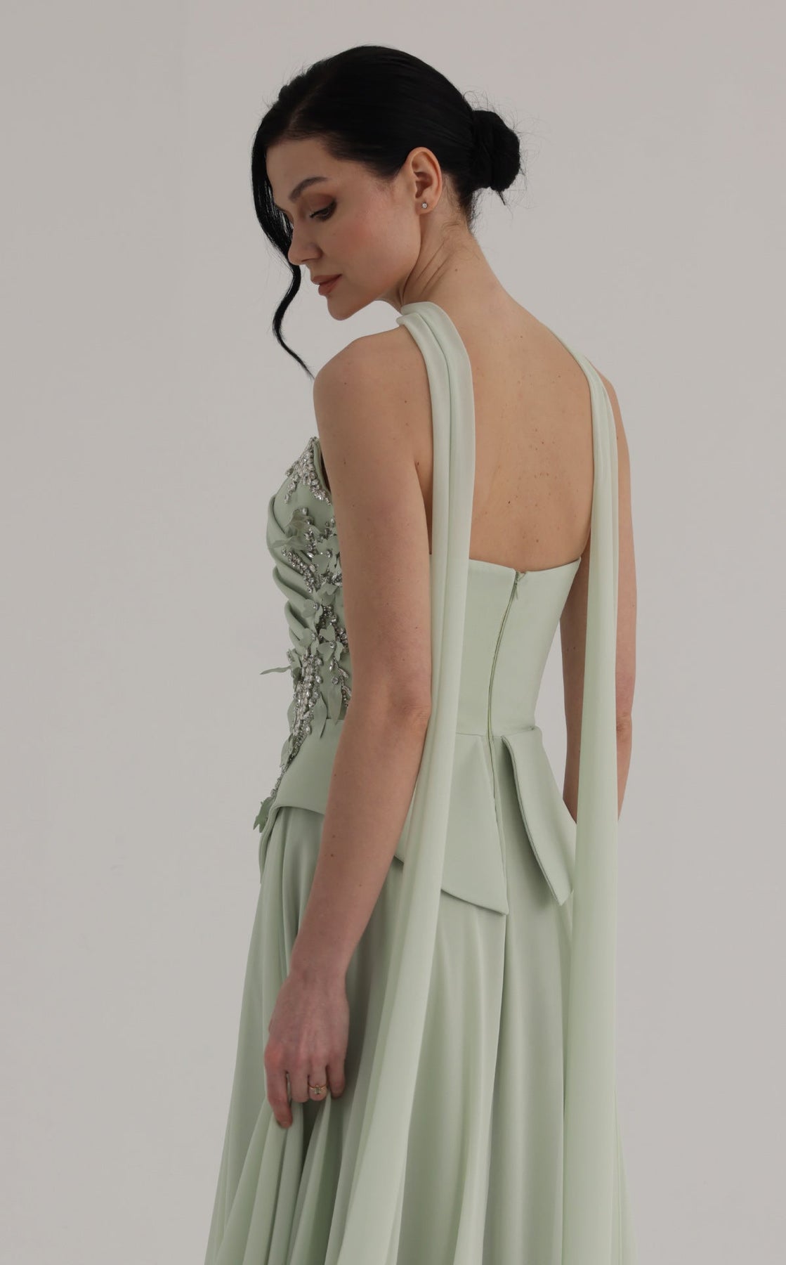 MNM COUTURE O07856 - Strapless Beaded Leaf Accent A-Line Evening Gown