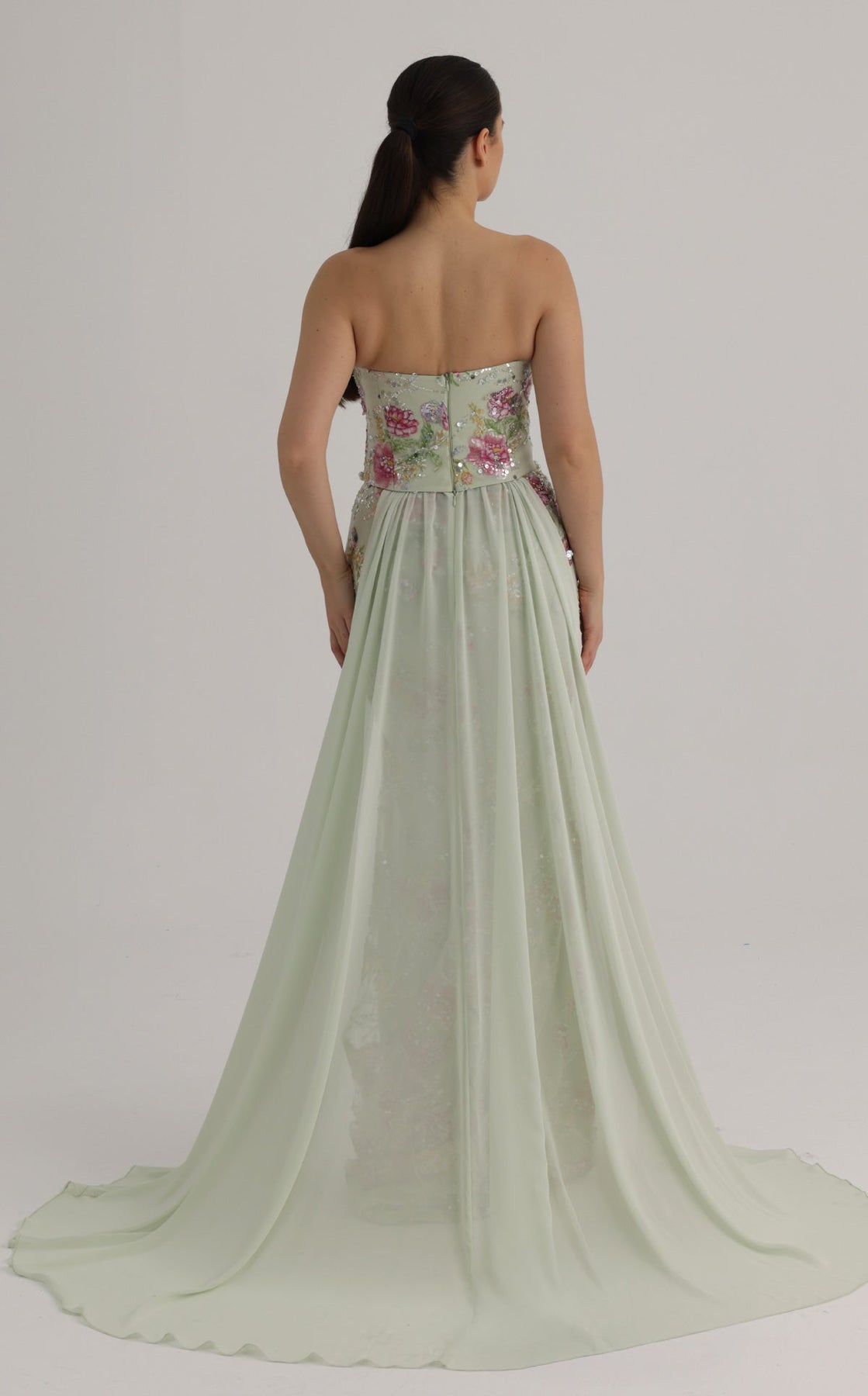 MNM COUTURE O07858 - Embroidered Column Overskirt Evening Gown