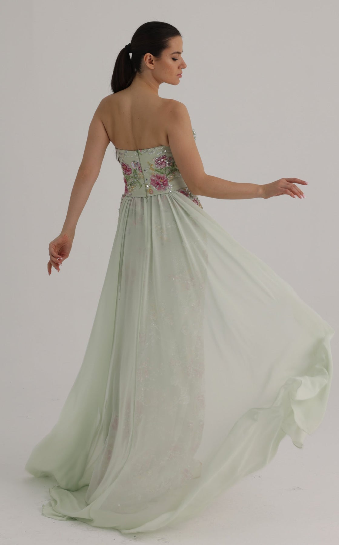 MNM COUTURE O07858 - Embroidered Column Overskirt Evening Gown