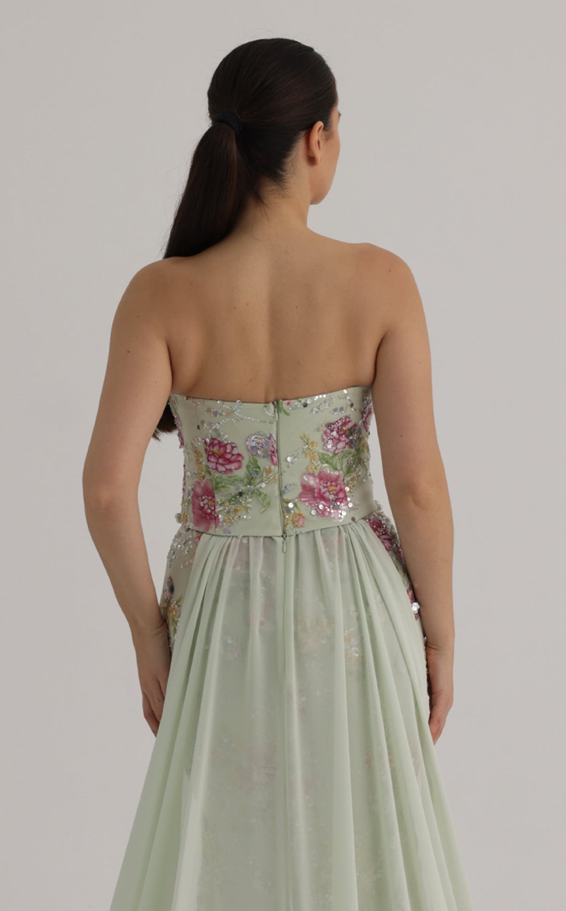 MNM COUTURE O07858 - Embroidered Column Overskirt Evening Gown