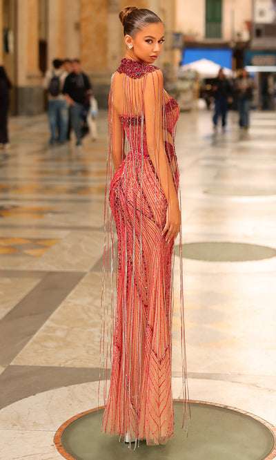 Chic and Holland PH120103 - Fringe Cap Sleeve Fitted Gown Prom Dresses