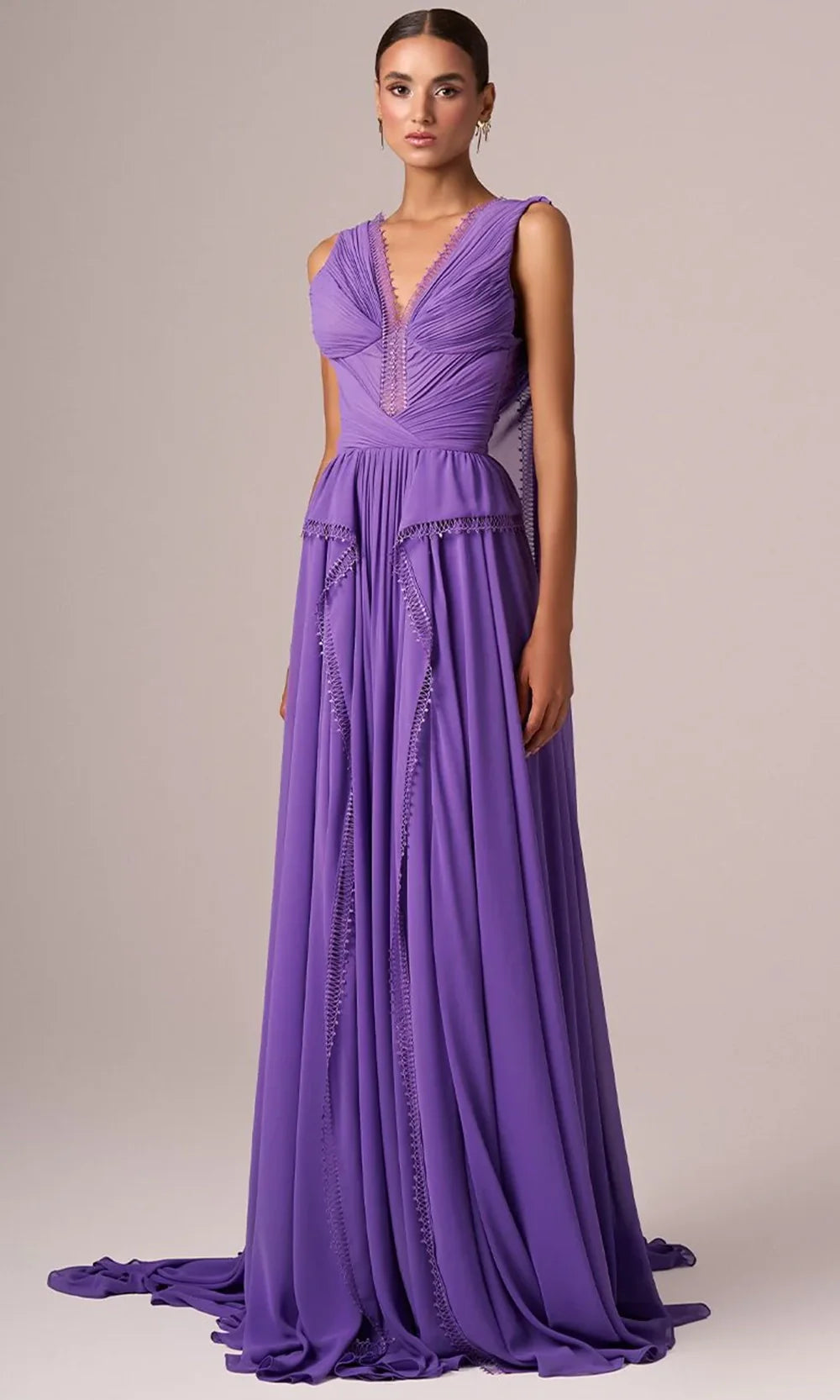MNM Couture E0086 - Sleeveless Ruched A-Line Gown with Cape Formal Gowns
