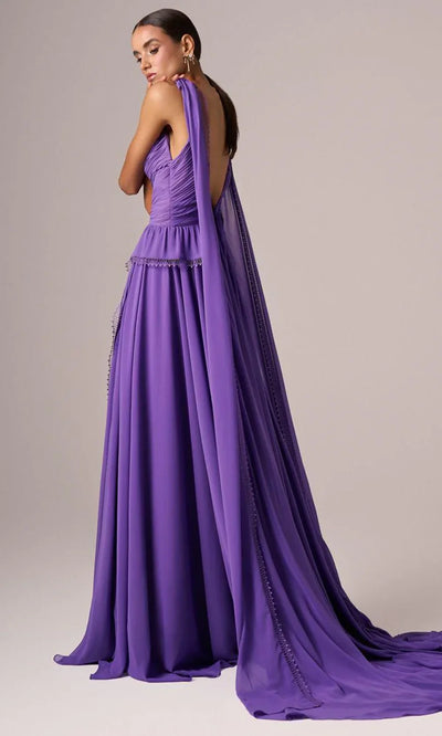 MNM Couture E0086 - Sleeveless Ruched A-Line Gown with Cape Formal Gowns
