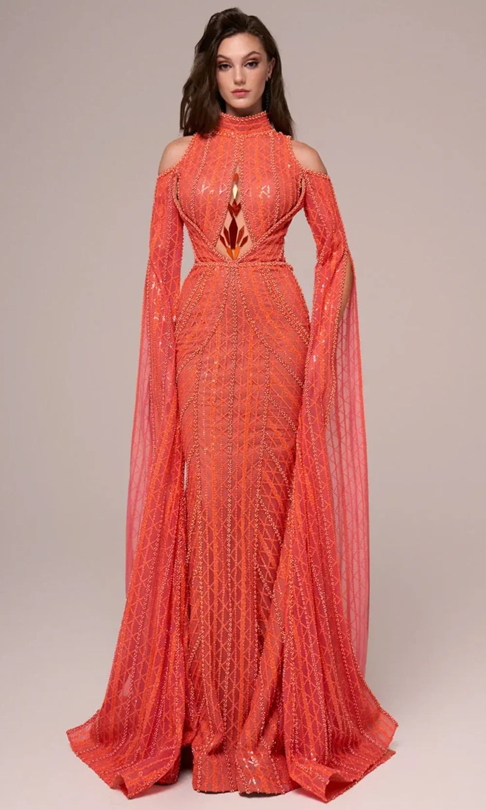 MNM Couture F02857 - Sequin Embroidered High Neck Gown Evening Dresses