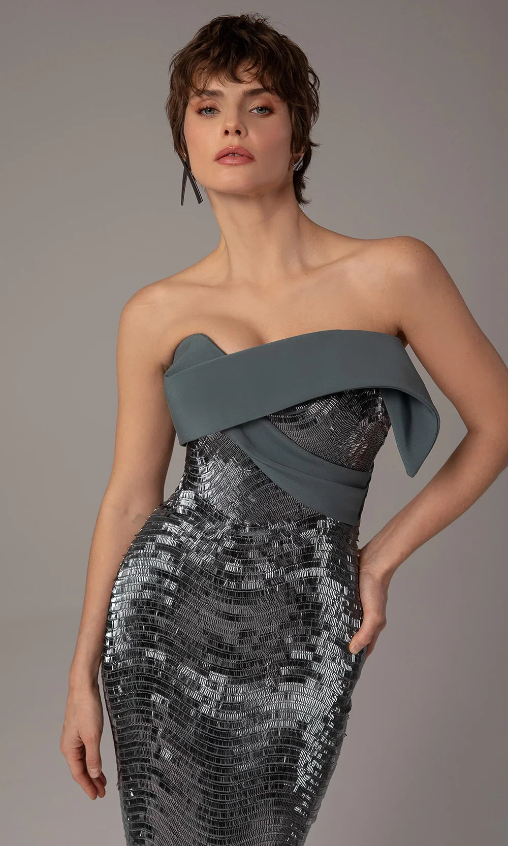 MNM Couture E0087 - Strapless Asymmetric Neckline Gown Formal Gowns