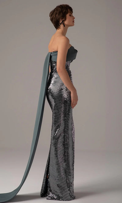 MNM Couture E0087 - Strapless Asymmetric Neckline Gown Formal Gowns