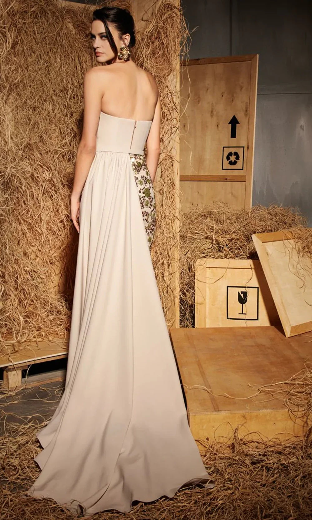 MNM Couture N0645 - Draped Bodice Embellished Column Gown Formal Gowns