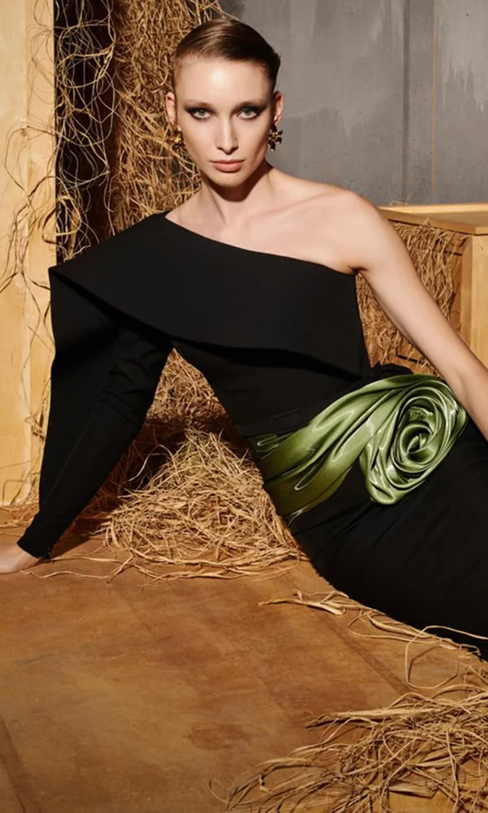 MNM Couture N0667 - Asymmetrical Long Sleeve Column Gown Formal Gowns