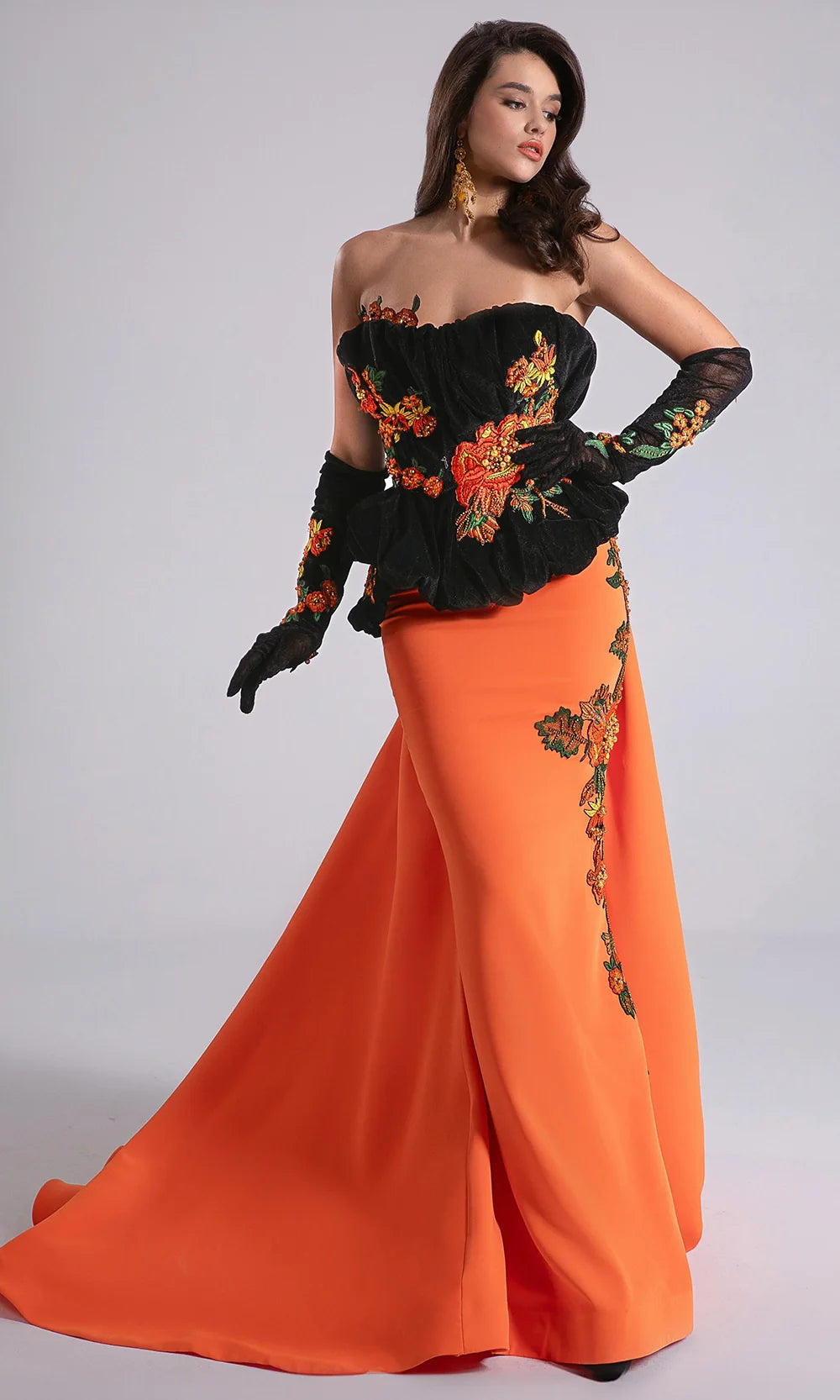 MNM Couture F02902 - Sweetheart Neck Floral Embellished Gown Prom Dresses