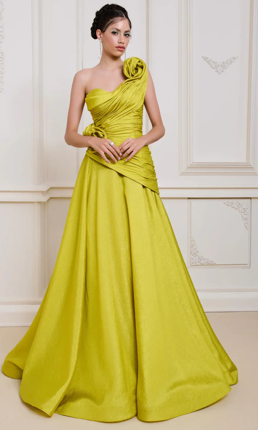 MNM Couture F02923 - Ruched One Shoulder Long Gown Ball Gowns