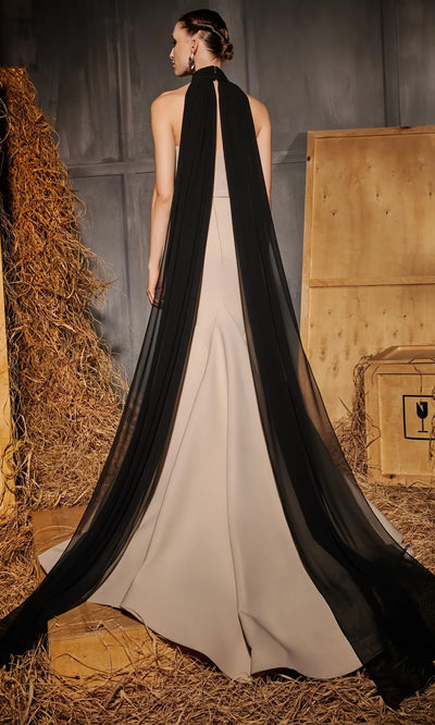 MNM Couture N0649 - Mermaid Skirt Belted Gown with Cape Formal Gowns