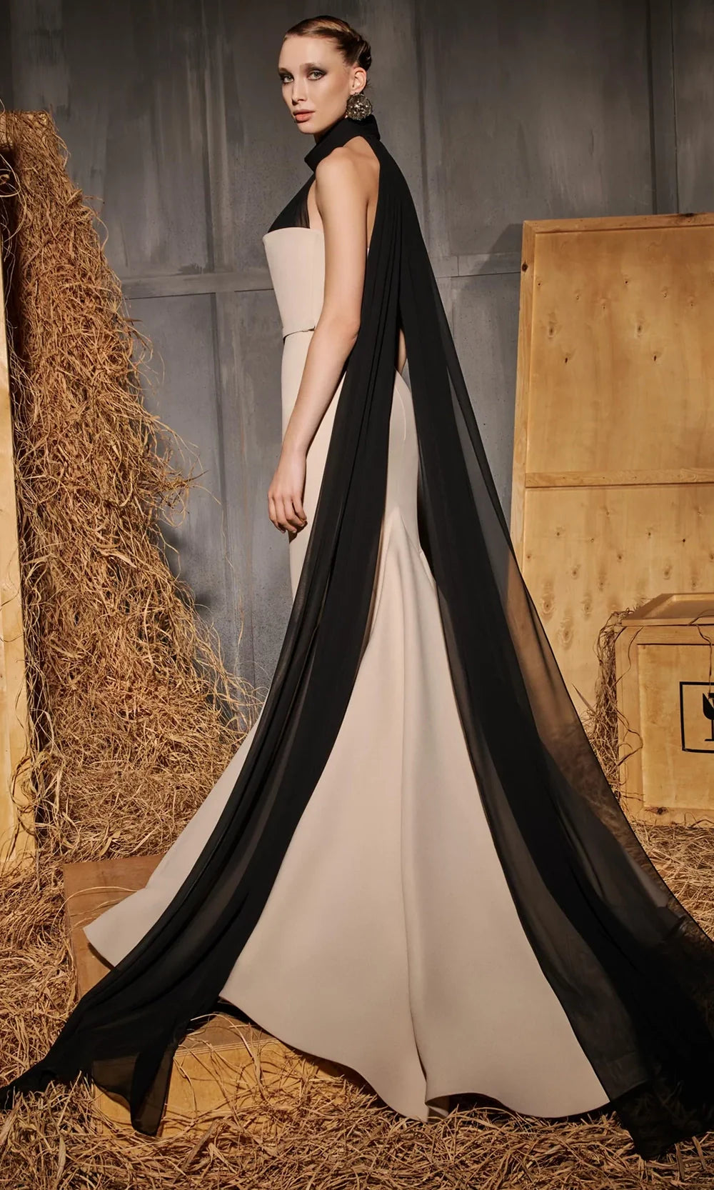 MNM Couture N0649 - Mermaid Skirt Belted Gown with Cape Formal Gowns