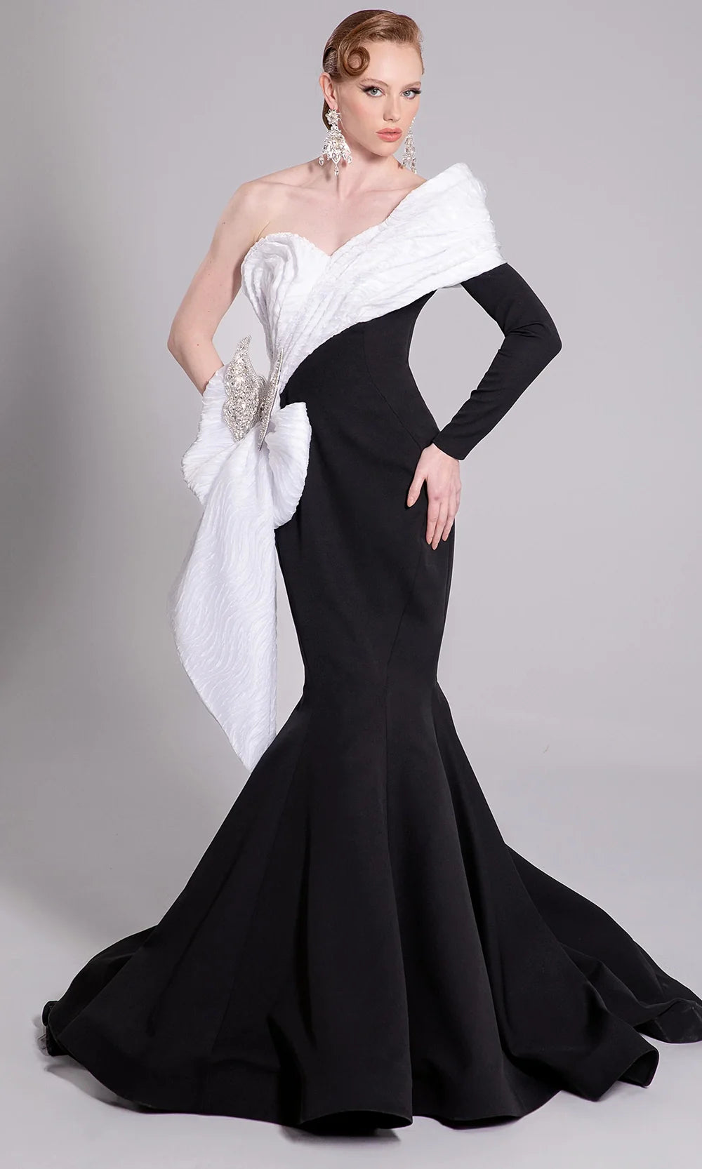 MNM Couture F02907 - Asymmetric Draped Bodice Mermaid Gown Formal Gowns