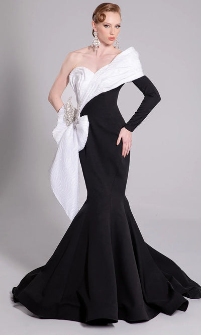 MNM Couture F02907 - Asymmetric Draped Bodice Mermaid Gown Formal Gowns