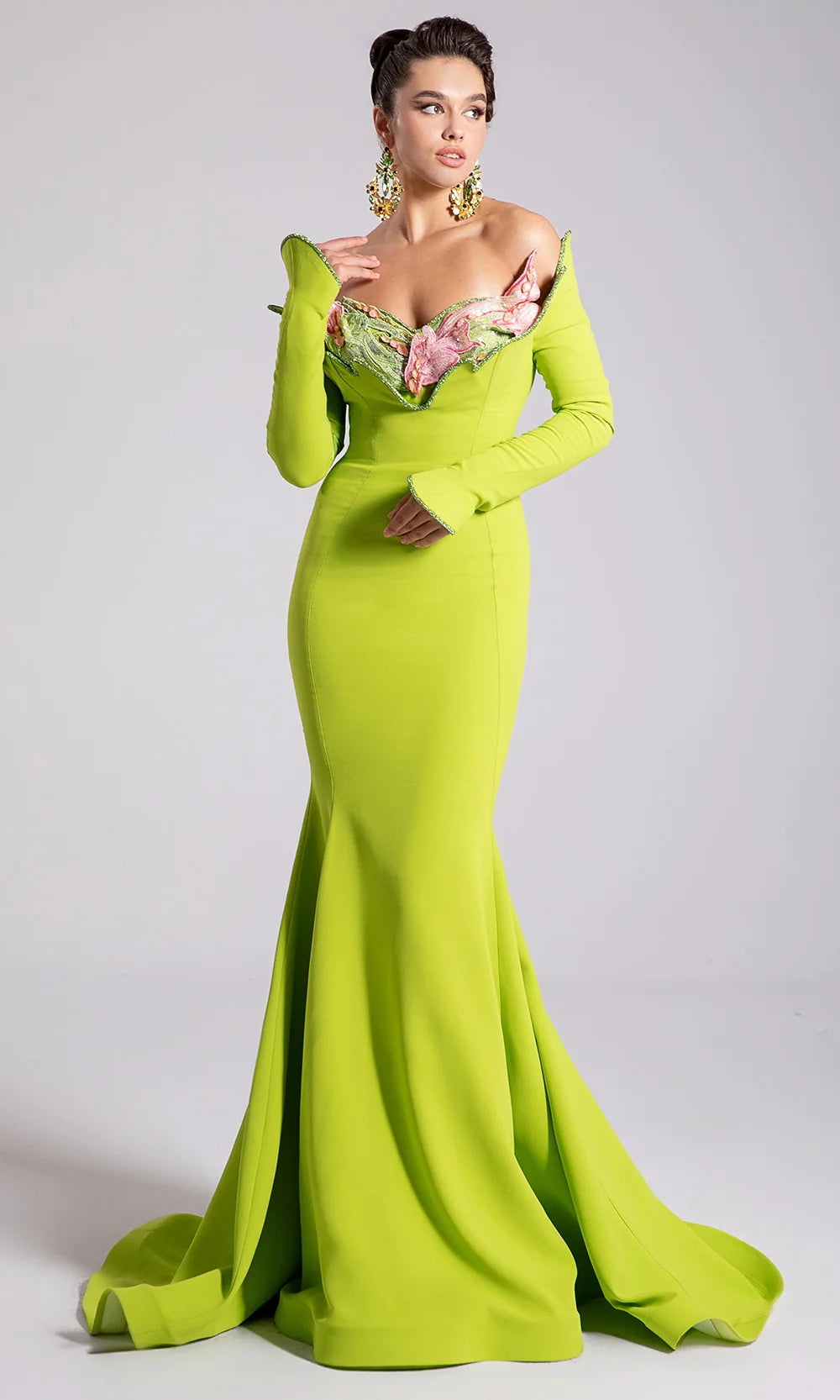 MNM Couture F02908 - Long Sleeve Off Shoulder Mermaid Gown Formal Gowns