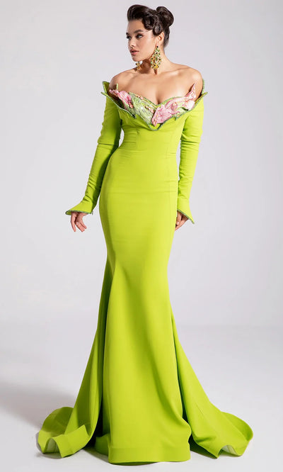 MNM Couture F02908 - Long Sleeve Off Shoulder Mermaid Gown Formal Gowns