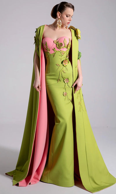 MNM Couture F02917 - Two-Tone Strapless Gown with 3D Appliques Prom Dresses