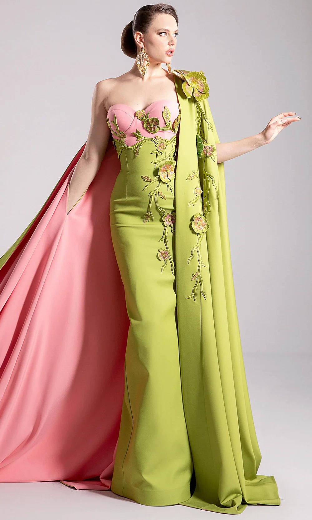 MNM Couture F02917 - Two-Tone Strapless Gown with 3D Appliques Prom Dresses