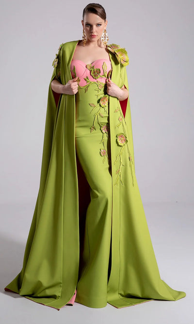 MNM Couture F02917 - Two-Tone Strapless Gown with 3D Appliques Prom Dresses