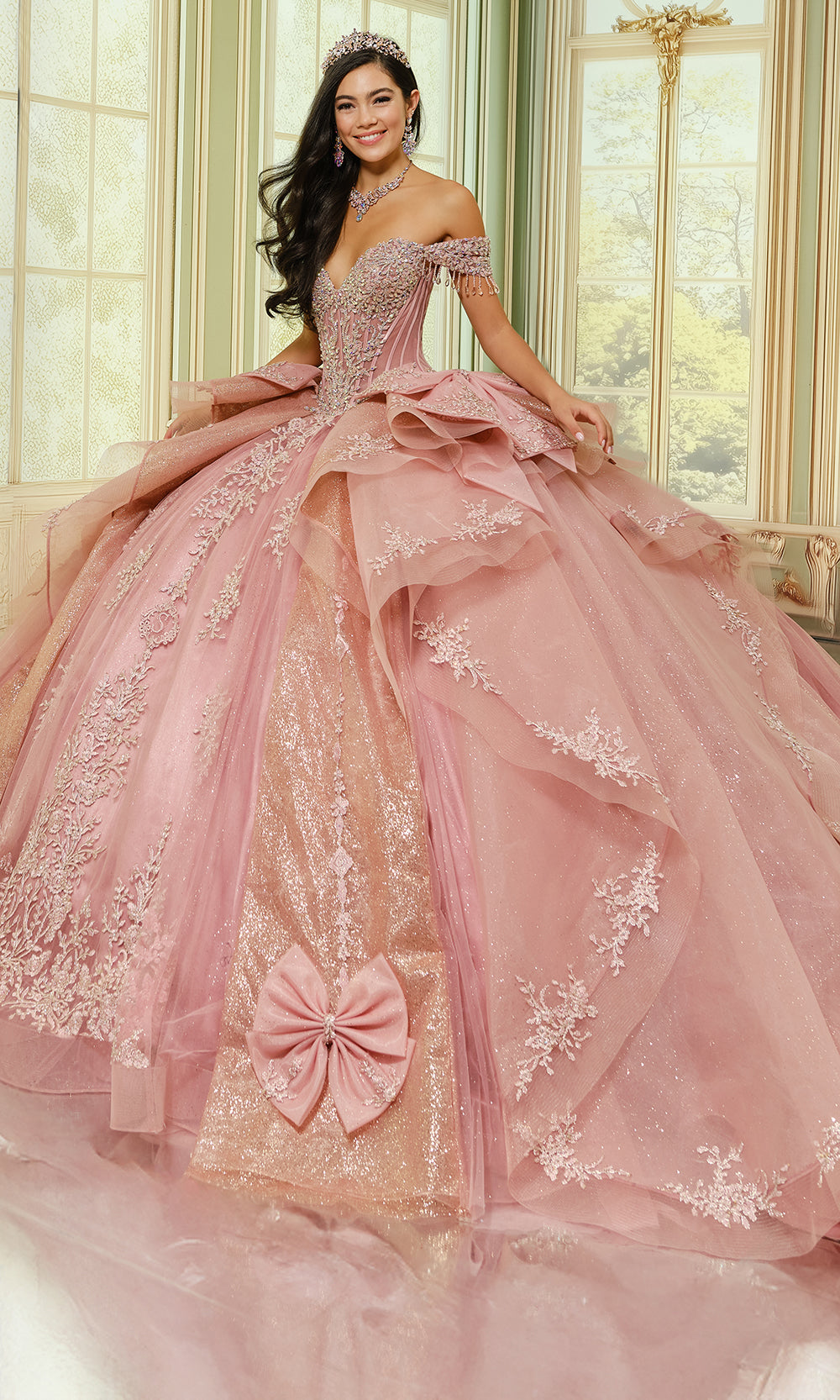 Princesa by Ariana Vara PR30203 - Off Shoulder Tulle Ballgown with Bows Ball Gowns