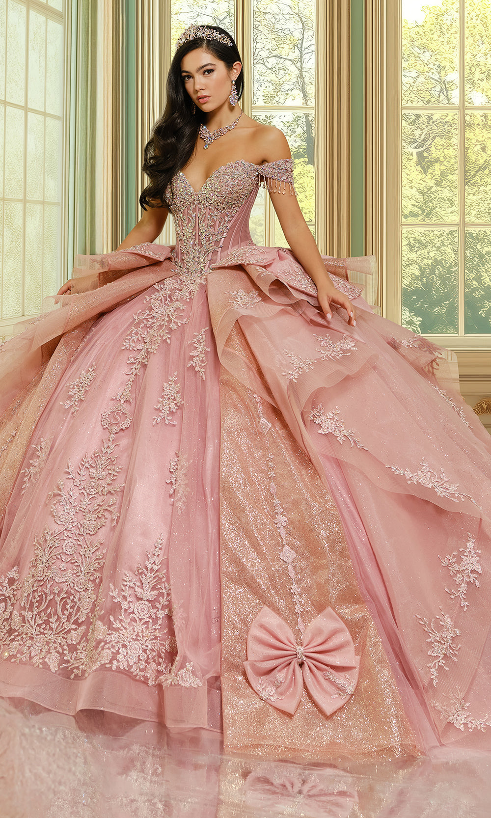 Princesa by Ariana Vara PR30203 - Off Shoulder Tulle Ballgown with Bows Ball Gowns
