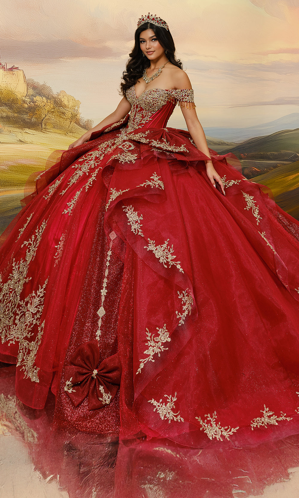 Princesa by Ariana Vara PR30203 - Off Shoulder Tulle Ballgown with Bows Ball Gowns