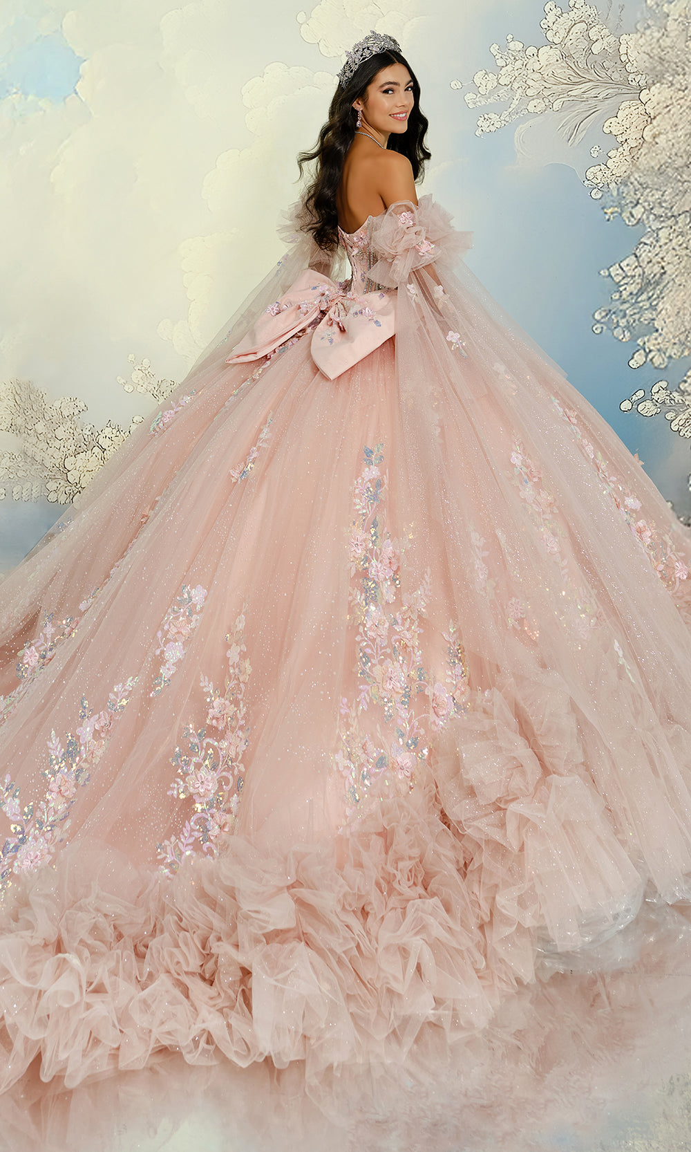Princesa by Ariana Vara PR30209 - Floral Off Shoulder Ruffled Gown Quinceanera Dresses