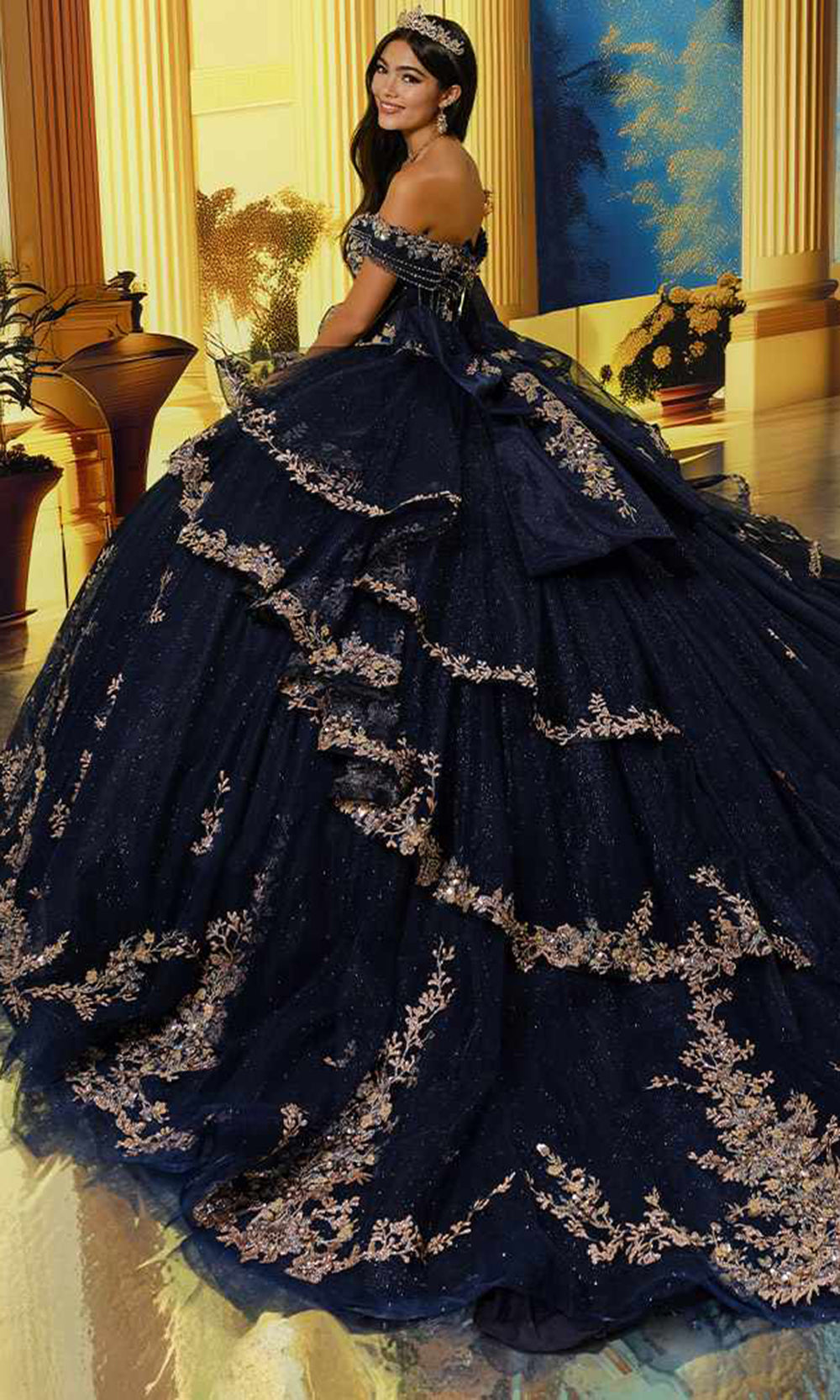 Princesa PR30221 - Corset Beaded Applique Tiered Ballgown Quinceanera Dresses