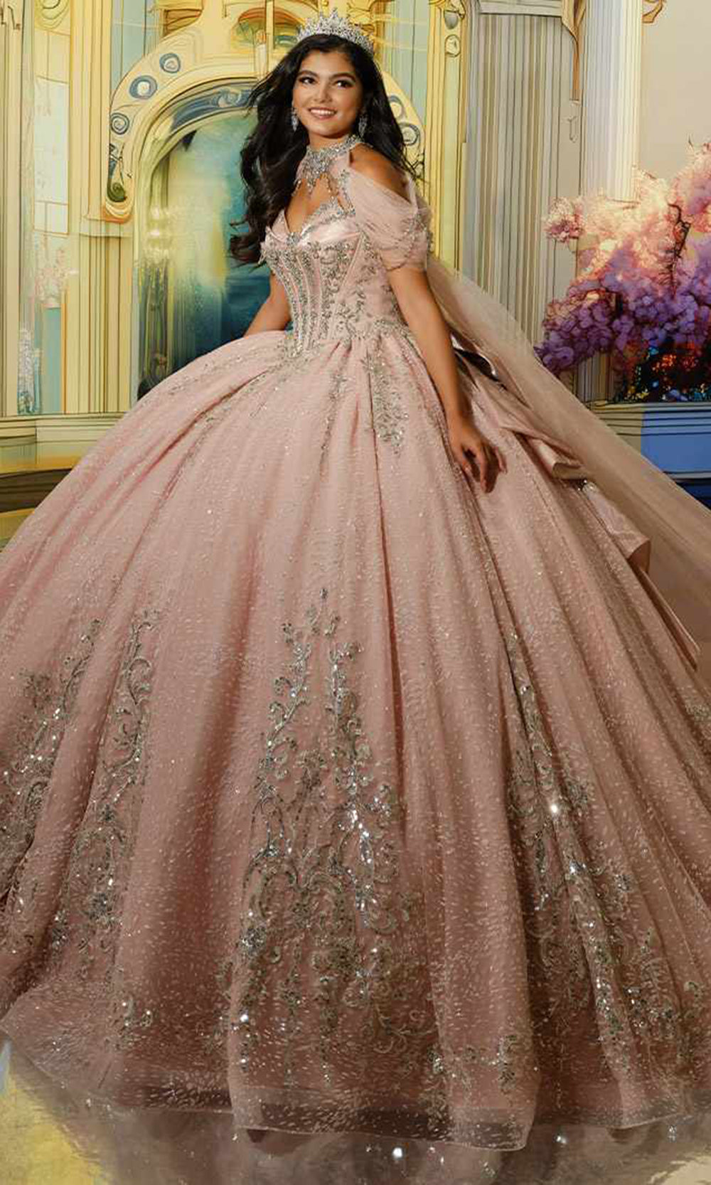 Princesa PR30222 - Metallic Lace Applique Corset Quince Gown Quinceanera Dresses