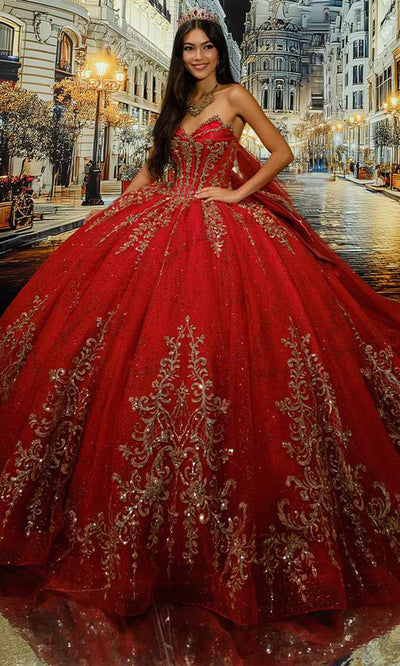 Princesa PR30222 - Metallic Lace Applique Corset Quince Gown Quinceanera Dresses