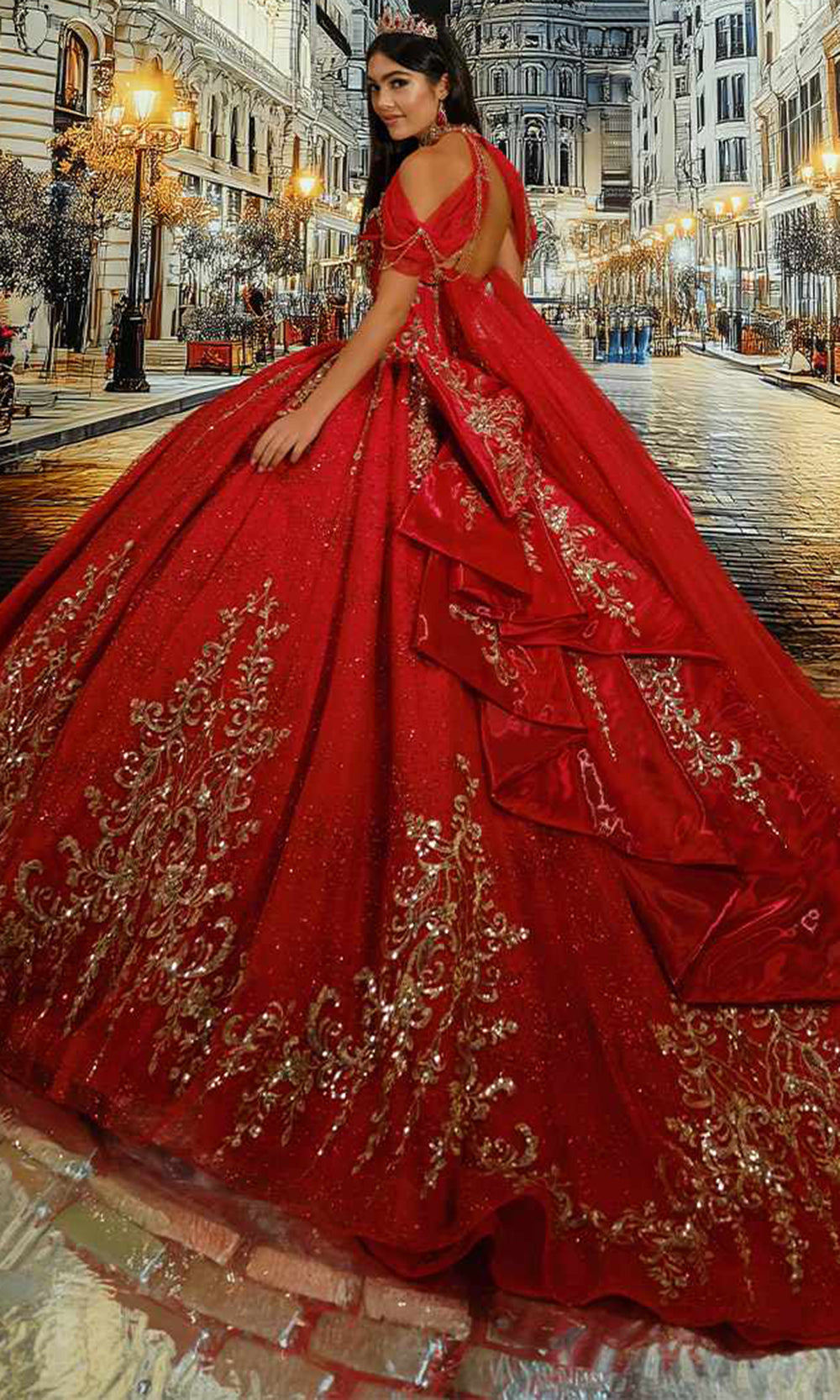 Princesa PR30222 - Metallic Lace Applique Corset Quince Gown Quinceanera Dresses