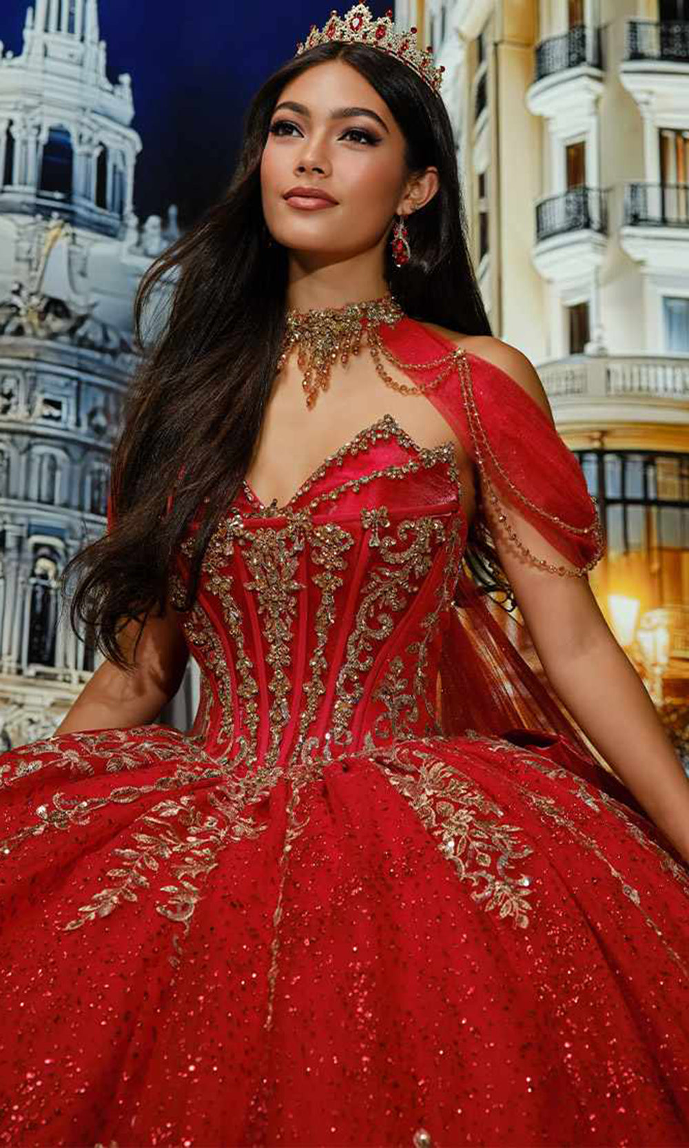 Princesa PR30222 - Metallic Lace Applique Corset Quince Gown Quinceanera Dresses