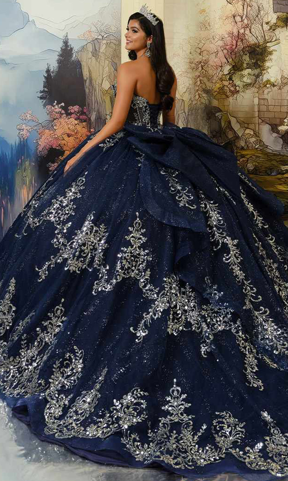 Princesa PR30223 - Sequin Applique Glitter Tulle Gown with Detachable Bow Quinceanera Dresses