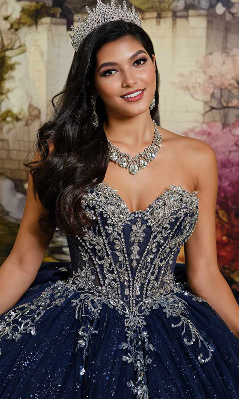 Princesa PR30223 - Sequin Applique Glitter Tulle Gown with Detachable Bow Quinceanera Dresses