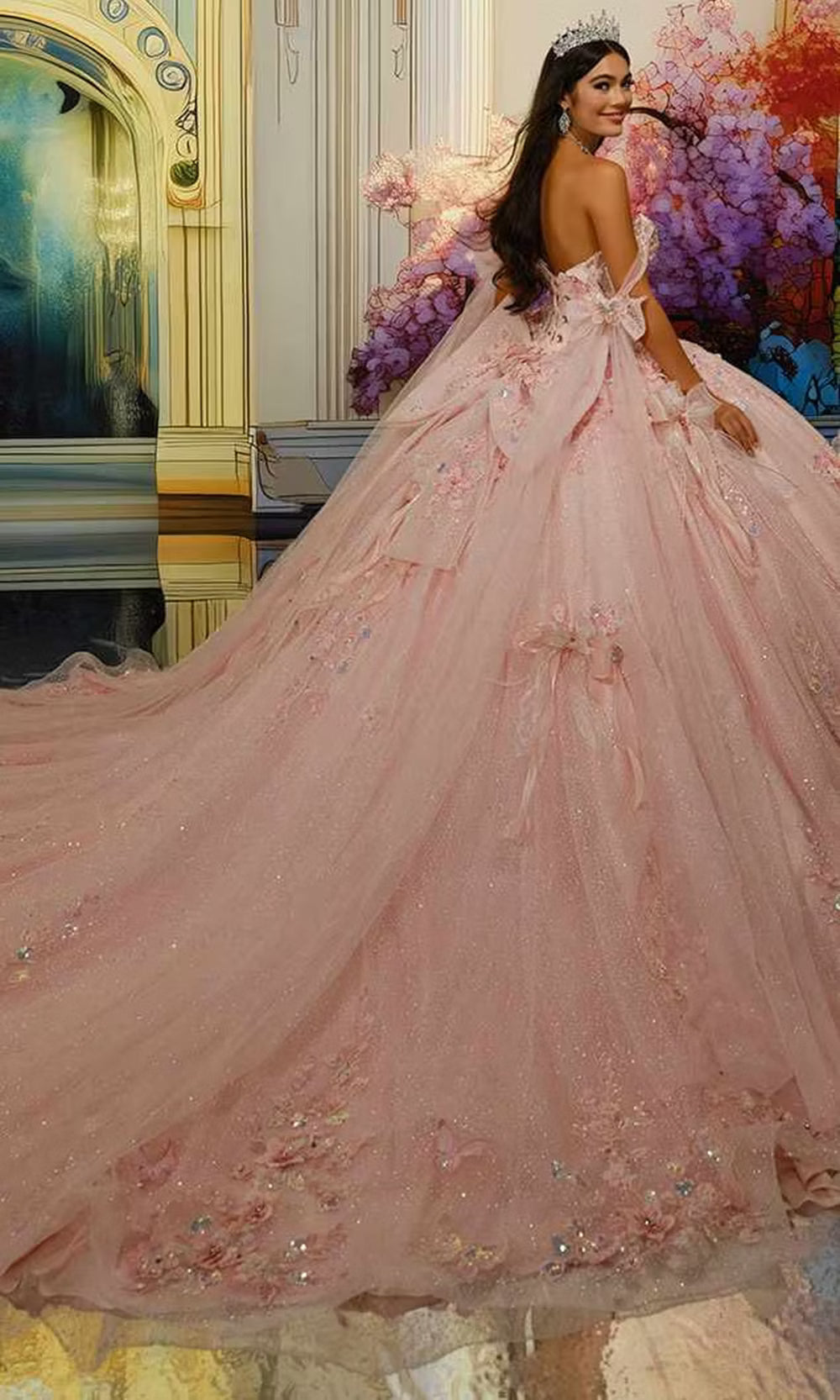 Princesa PR30225 - Beaded Butterfly Off Shoulder Ballgown Quinceanera Dresses