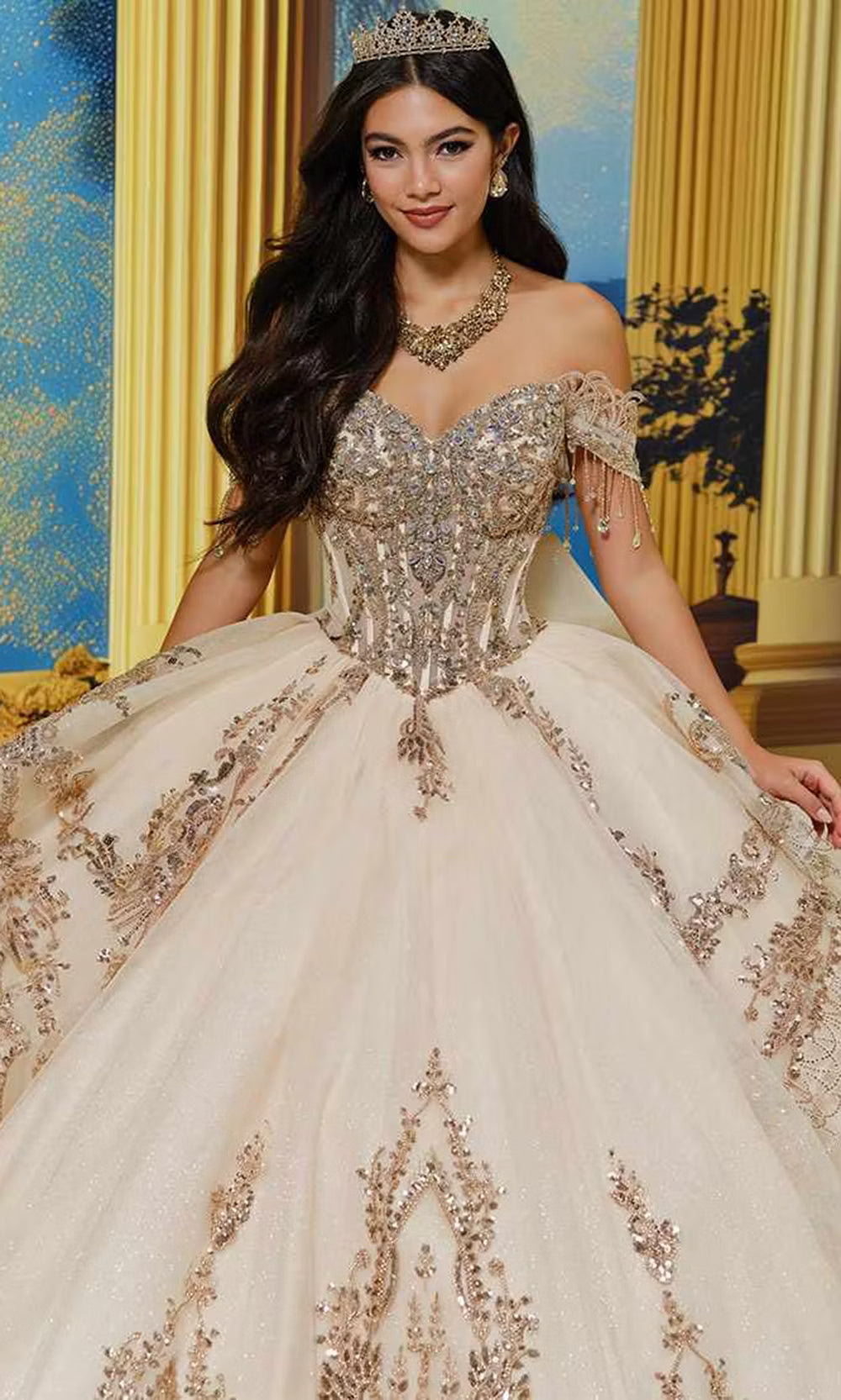 Princesa PR30226 - Off Shoulder Embellished Ballgown with Capelet Quinceanera Dresses