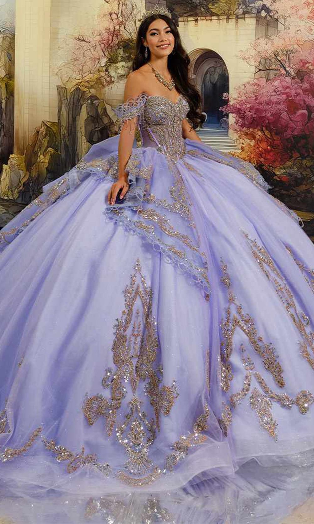 Princesa PR30226 - Off Shoulder Embellished Ballgown with Capelet Quinceanera Dresses