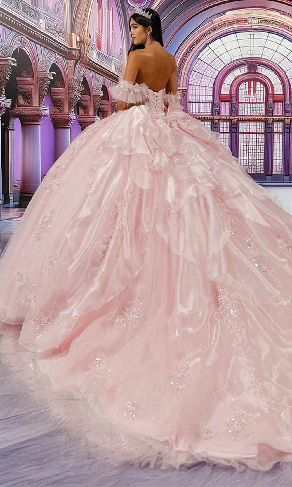 Princesa PR30227 - Sweetheart Floral Embellished Ballgown with Cape Quinceanera Dresses