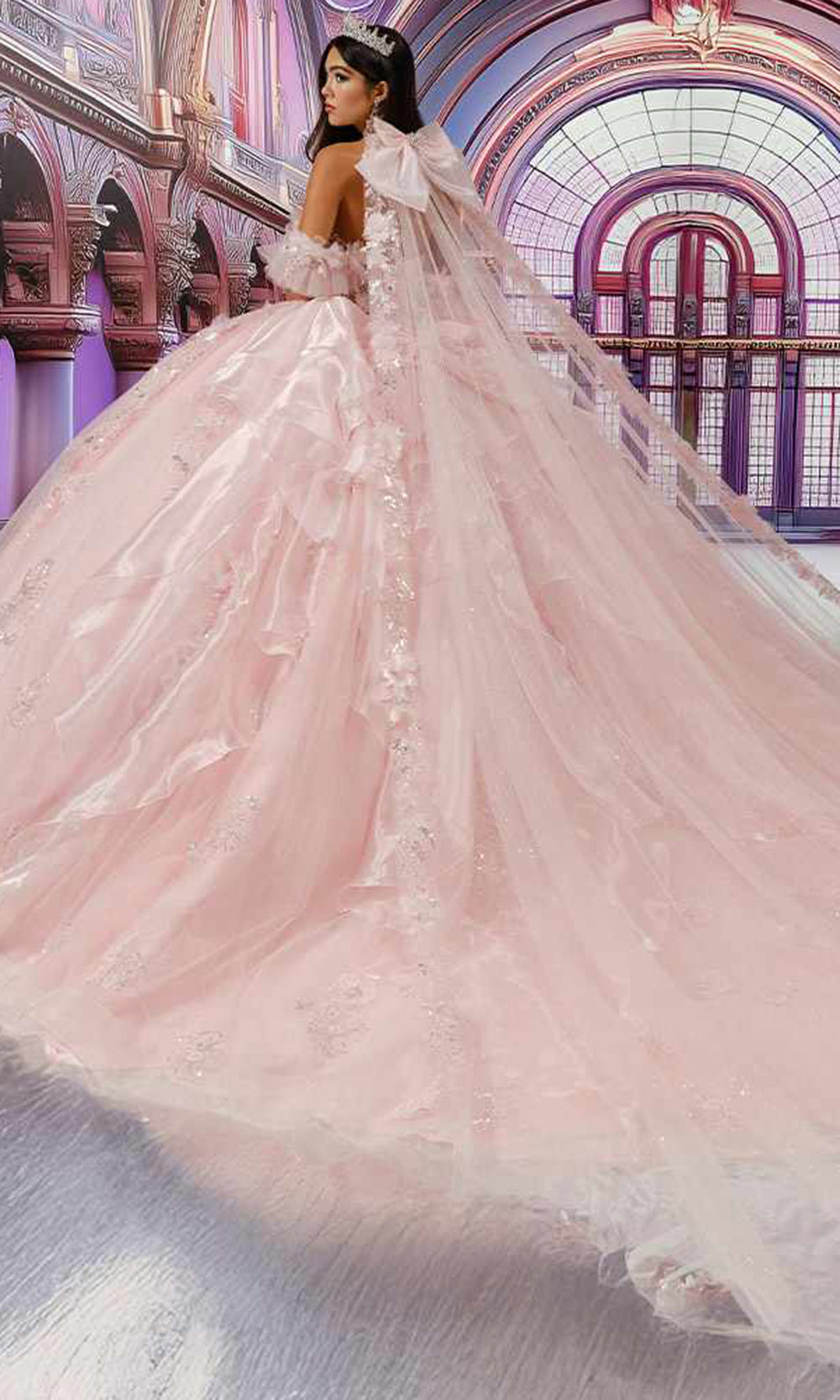 Princesa PR30227 - Sweetheart Floral Embellished Ballgown with Cape Quinceanera Dresses