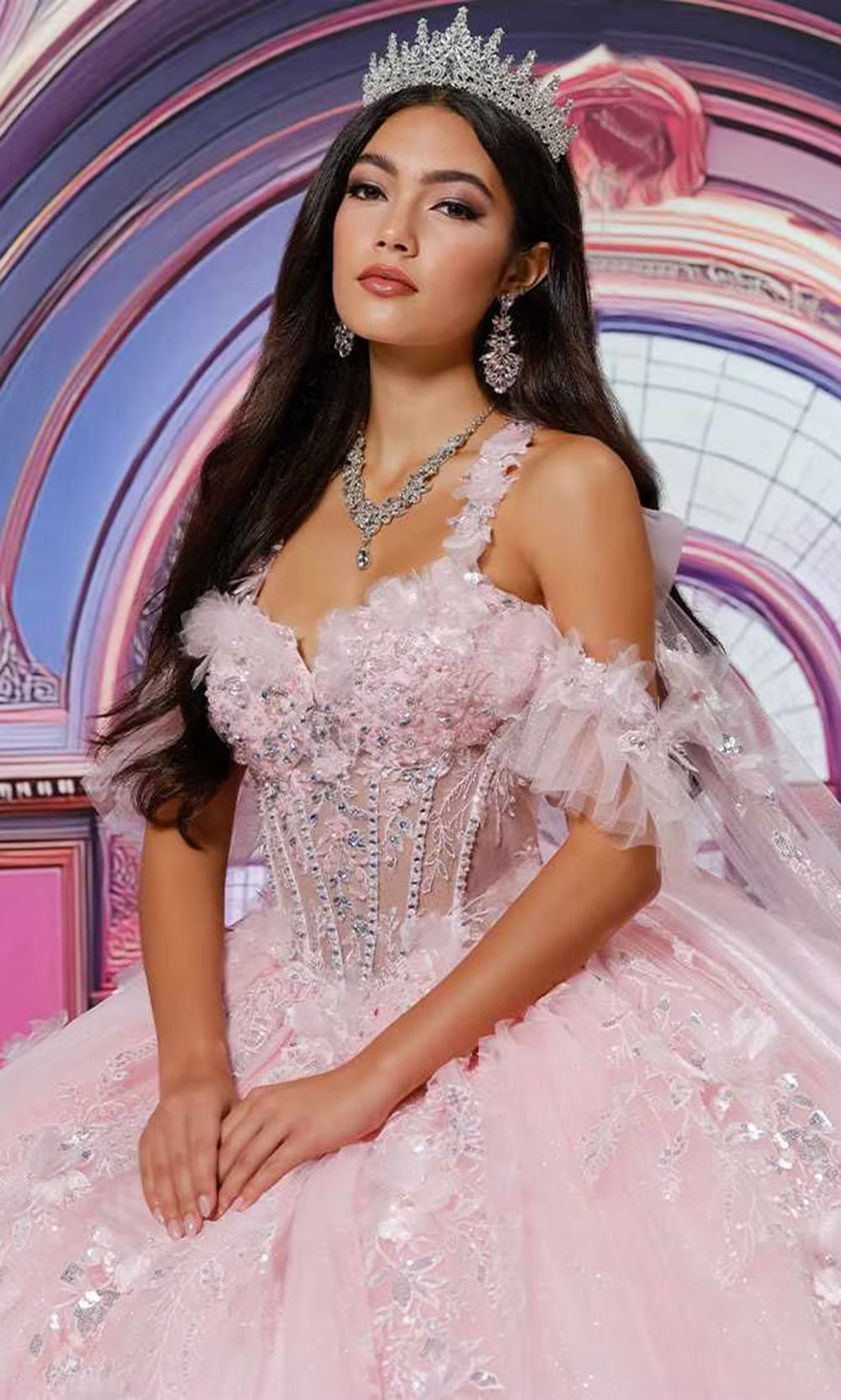 Princesa PR30227 - Sweetheart Floral Embellished Ballgown with Cape Quinceanera Dresses