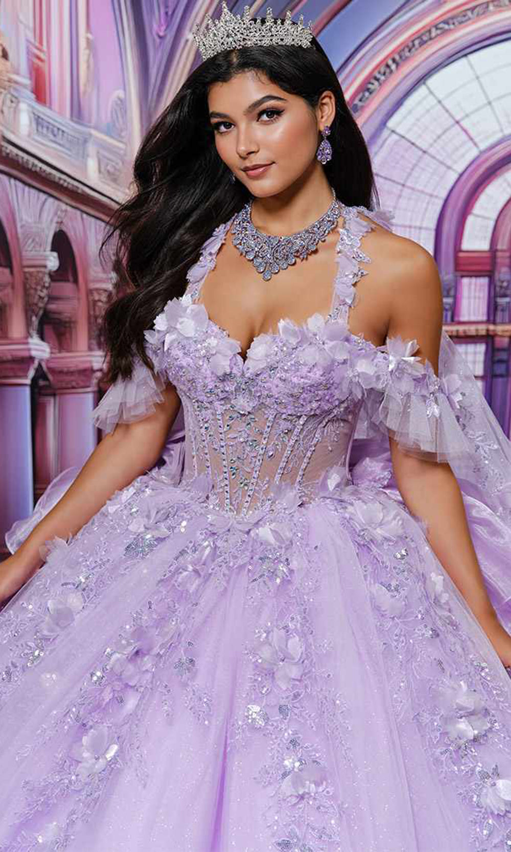 Princesa PR30227 - Sweetheart Floral Embellished Ballgown with Cape Quinceanera Dresses