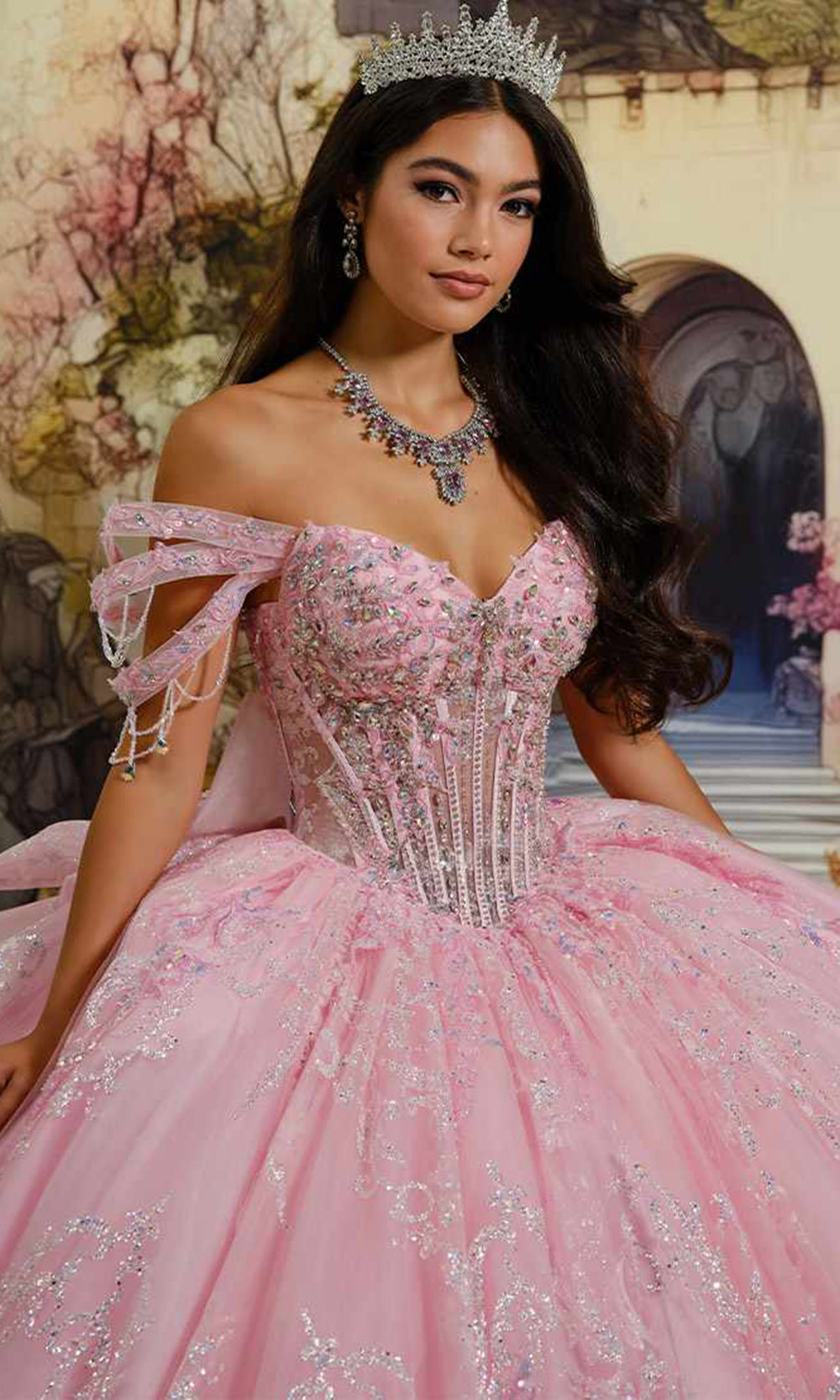 Princesa by Ariana Vara PR30228 - Long Cracked Ice, Lace Applique, Sequin,  Stone Accents, Beading & Crinoline Ballgown Dress