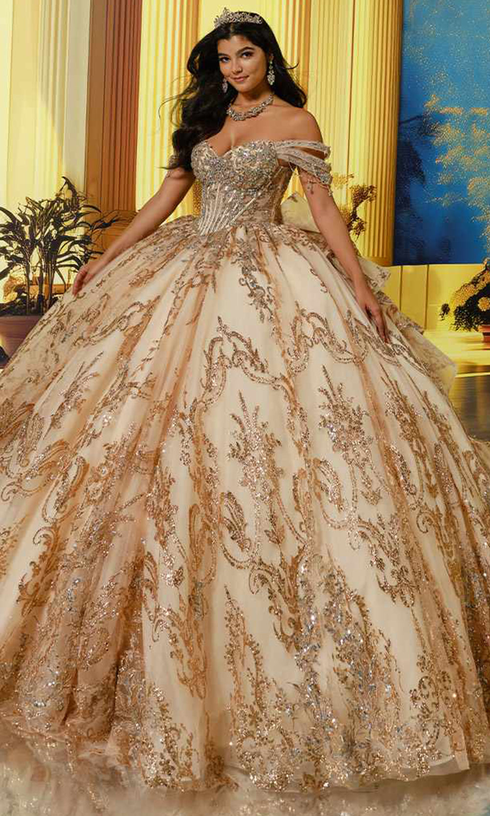 Princesa PR30228 - Lace-Up Back Beaded Quince Gown Quinceanera Dresses