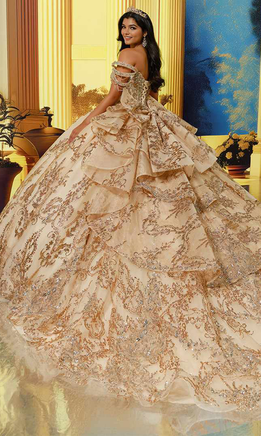 Princesa PR30228 - Lace-Up Back Beaded Quince Gown Quinceanera Dresses