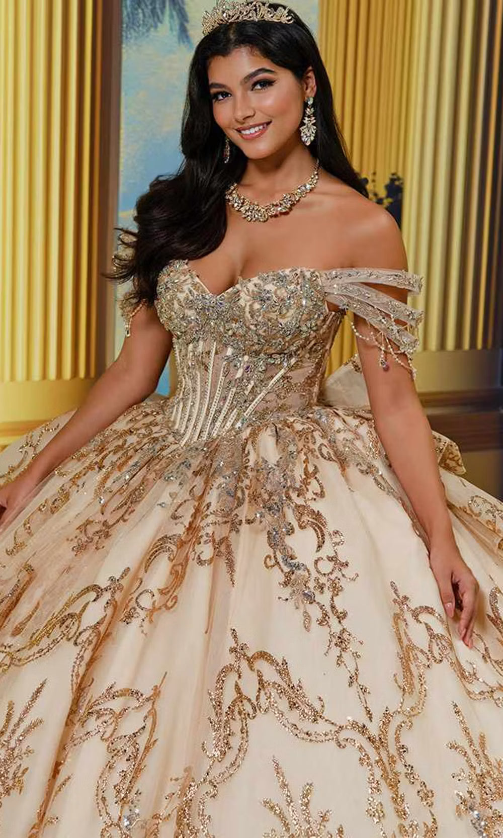 Princesa by Ariana Vara PR30228 - Long Cracked Ice, Lace Applique, Sequin,  Stone Accents, Beading & Crinoline Ballgown Dress