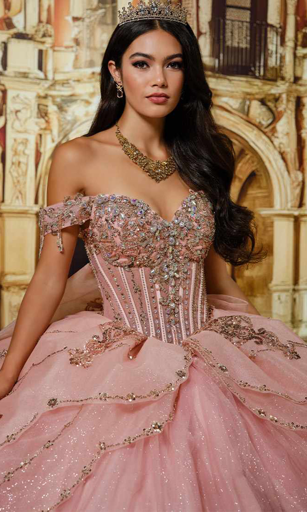 Princesa by Ariana Vara PR30230 - Long Glitter Tulle, Lace Applique, Stone Accents, Beading, Sequin & Crinoline Ballgown Dress - Detachable Off-Shoulder Straps, Detachable Back Bow, Back Modesty Panel, Capelet, Necklace Included, Princesa by Ariana Vara PR30230 - Long Glitter Tulle, Lace Applique, Stone Accents, Beading, Sequin & Crinoline Ballgown Dress - Detachable Off-Shoulder Straps, Detachable Back Bow, Back Modesty Panel, Capelet, Necklace Included,